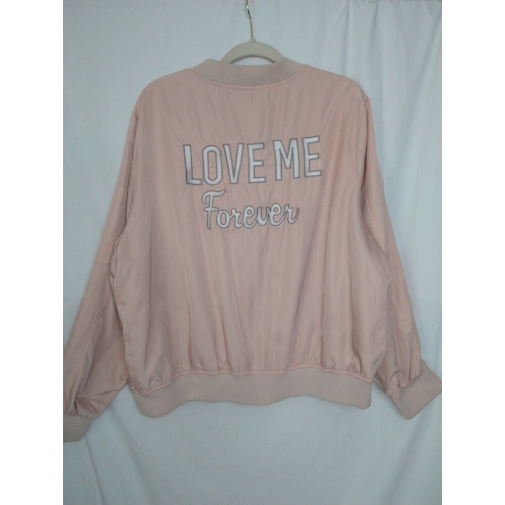 Forever 21 Jacket sz 3X pink satin full zip track jacket retro pockets 50s 80s
